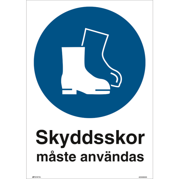 Skyddsskor måste användas - Påbudsskylt ISO 7010 M008