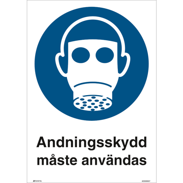 Andningsskydd måste användas - Påbudsskylt ISO 7010 M017