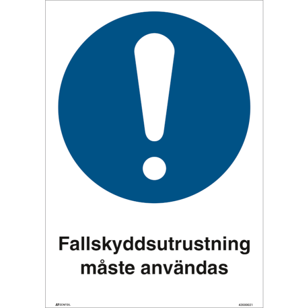 Fallskyddsutrustning måste användas - Påbudsskylt ISO 7010 M001