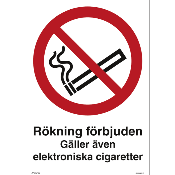 Rökning förbjuden gäller även elektroniska cigaretter - Förbudsskylt ISO 7010 P002