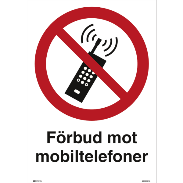 Förbud mot mobiltelefoner - Förbudsskylt ISO 7010 P013