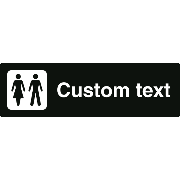 WC-skylt – svart hänvisningsskylt utan pil och valfri text, 150 x 500 mm 3 mm alu-sandwich