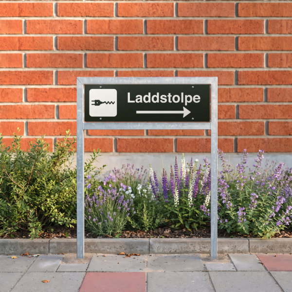 Laddstolpe - svart hänvisningsskylt med högerpil, 150 x 500 mm 3 mm alu-sandwich