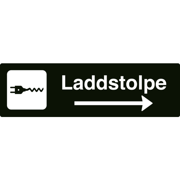 Laddstolpe - svart hänvisningsskylt med högerpil, 150 x 500 mm 3 mm alu-sandwich