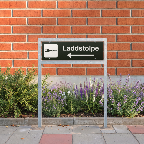 Laddstolpe - svart hänvisningsskylt med vänsterpil, 150 x 500 mm 3 mm alu-sandwich