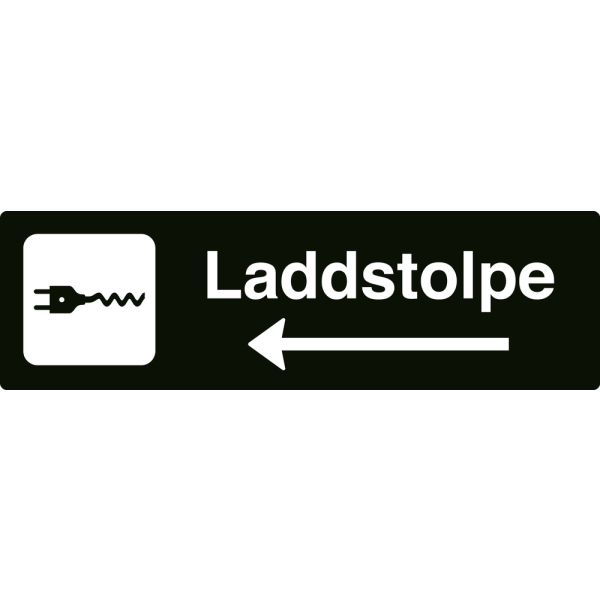 Laddstolpe - svart hänvisningsskylt med vänsterpil, 150 x 500 mm 3 mm alu-sandwich