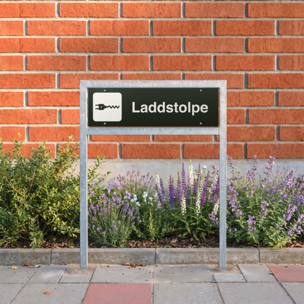 Laddstolpe - svart hänvisningsskylt utan pil, 150 x 500 mm 3 mm alu-sandwich