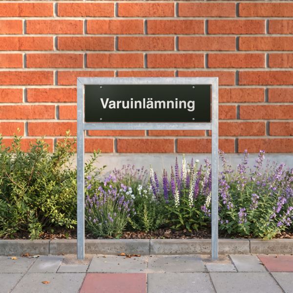Varuinlämning - svart hänvisningsskylt utan pil, 150 x 500 mm 3 mm alu-sandwich
