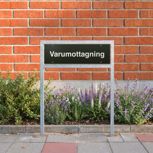 Varumottagning - svart hänvisningsskylt utan pil, 150 x 500 mm 3 mm alu-sandwich