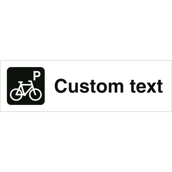 Cykelparkeringsskylt – vit hänvisningsskylt utan pil och valfri text, 150 x 500 mm 3 mm alu-sandwich
