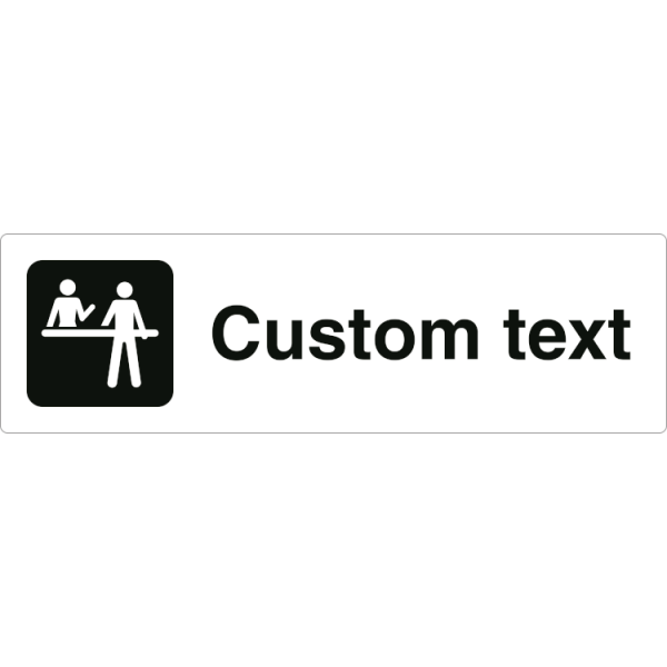 Receptionsskylt – vit hänvisningsskylt utan pil och valfri text, 150 x 500 mm 3 mm alu-sandwich