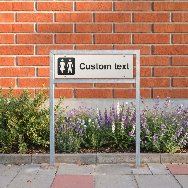 WC-skylt – vit hänvisningsskylt utan pil och valfri text, 150 x 500 mm 3 mm alu-sandwich