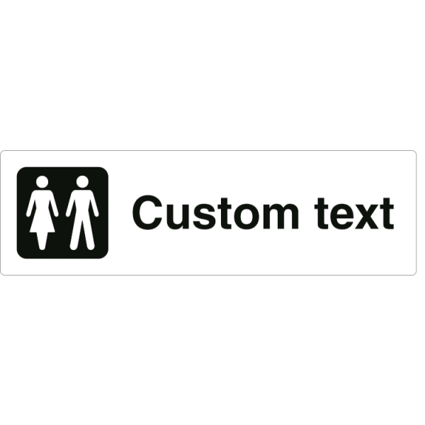 WC-skylt – vit hänvisningsskylt utan pil och valfri text, 150 x 500 mm 3 mm alu-sandwich
