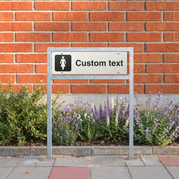 Dam-WC skylt – vit hänvisningsskylt utan pil och valfri text, 150 x 500 mm 3 mm alu-sandwich