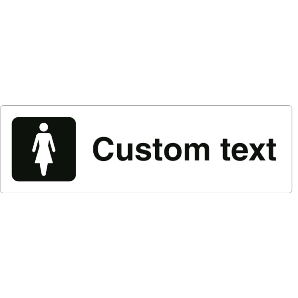 Dam-WC skylt – vit hänvisningsskylt utan pil och valfri text, 150 x 500 mm 3 mm alu-sandwich
