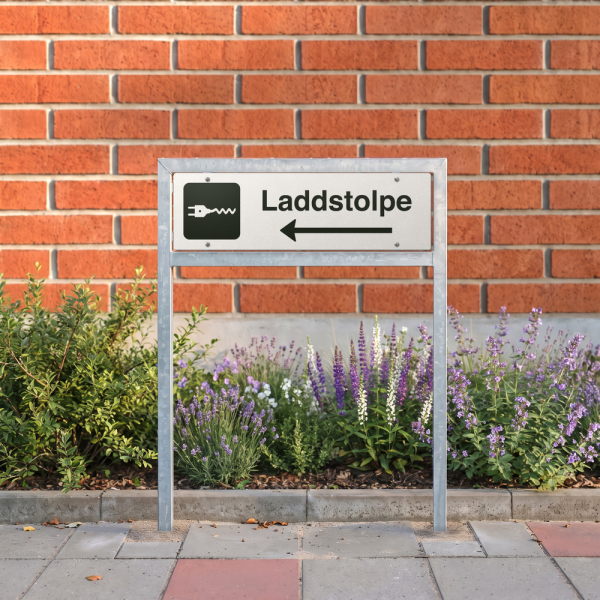 Laddstolpe - vit hänvisningsskylt med vänsterpil, 150 x 500 mm 3 mm alu-sandwich