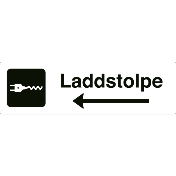 Laddstolpe - vit hänvisningsskylt med vänsterpil, 150 x 500 mm 3 mm alu-sandwich