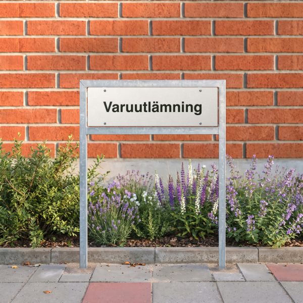 Varuutlämning - vit hänvisningsskylt utan pil, 150 x 500 mm 3 mm alu-sandwich
