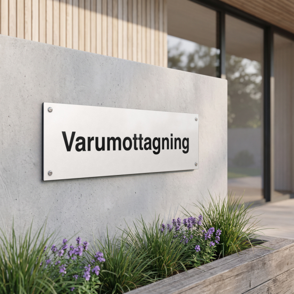 Varumottagning - vit hänvisningsskylt utan pil, 150 x 500 mm 3 mm alu-sandwich