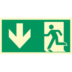 Utrymningsväg ner utrymningsskylt - Efterlysande aluminium 100 x 200 mm