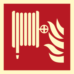 Brandslang brandskylt - Efterlysande vinyl klistermärke 150 x 150 mm