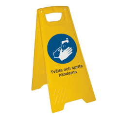 Golvskylt Tvätta och sprita händerna - Plast 600 x 300 mm 