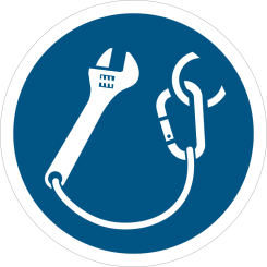 Verktyg ska säkras med lina - Påbudsskylt - ISO 7010: M069