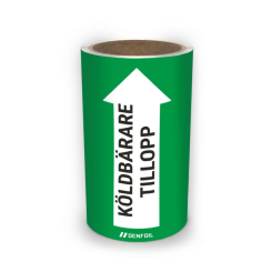 SIS Rörmärke med text "Köldbärare tillopp" - Grön, flera varianter