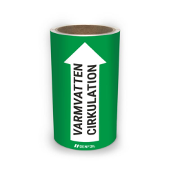 SIS Rörmärke med text "Varmvatten cirkulation" - Grön, flera varianter