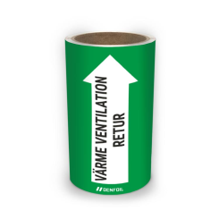 SIS Rörmärke med text "Värme ventilation retur" - Grön, flera varianter