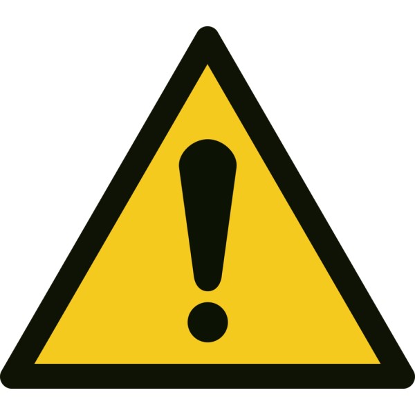 Bild p&aring; olika gula varningsskyltar, inklusive &rdquo;Varning dubbel matning&rdquo; och &rdquo;Tryckflaskor avl&auml;gsnas vid brand&rdquo;